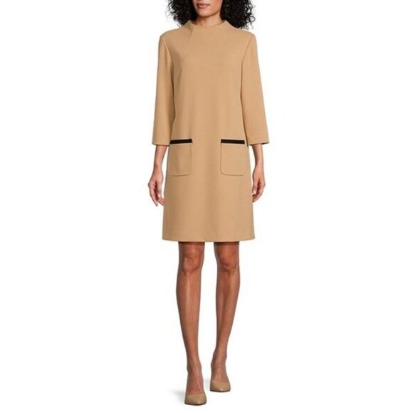 Preston & York Vicky Camel Crepe Shift Dress - Size 16 Minimalist Old Money - Picture 1 of 10